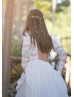 Ivory Leaf Lace Chiffon Keyhole Back Chic Wedding Dress